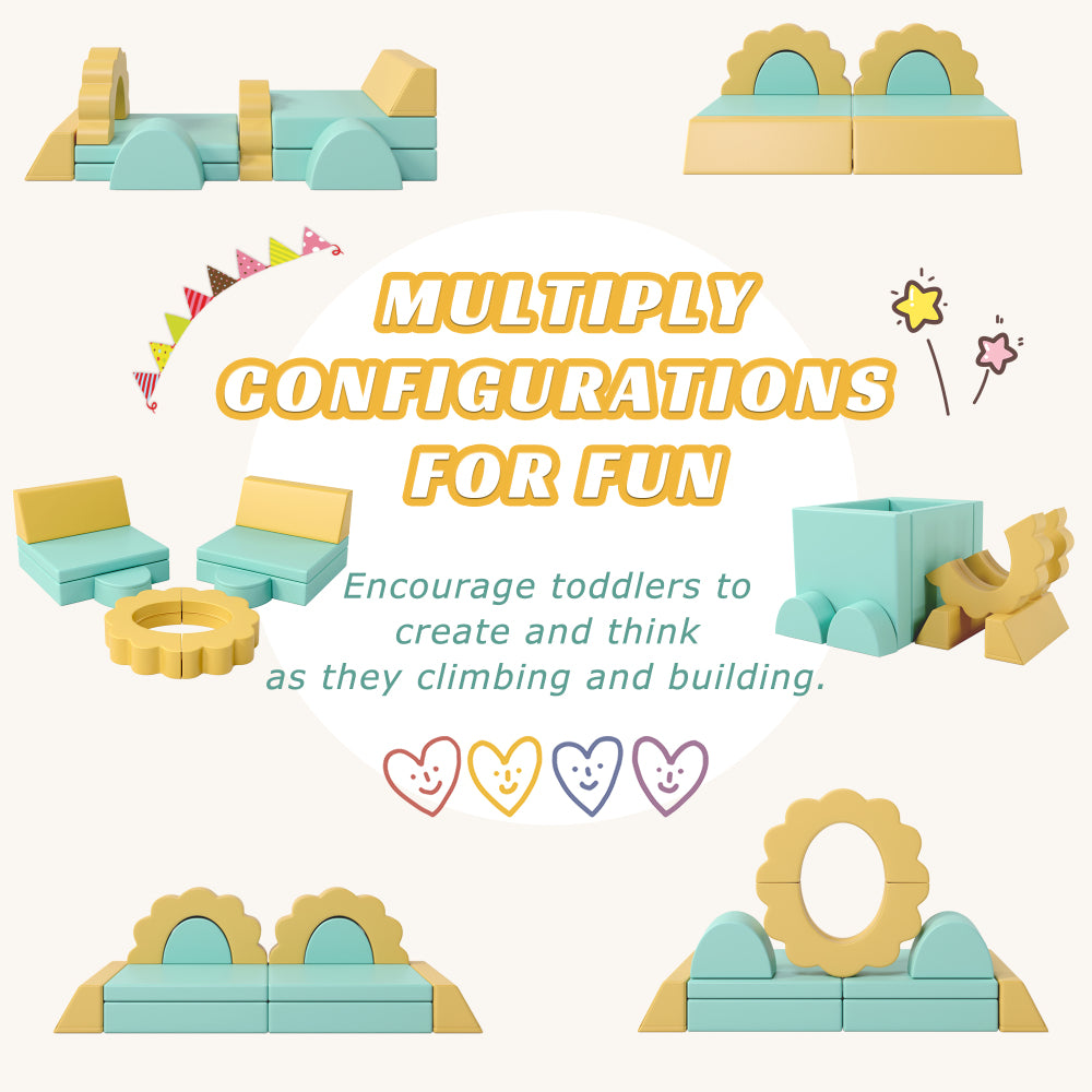 10PCS Kids Couch for Playroom, Baby Climbing and Crawl Foam Play Set, Foam Climbing Blocks Convertible Sofa ,Kids Play Couch, Indoor Climbing Structure for Toddlers, Infant, Kids, Pre-school