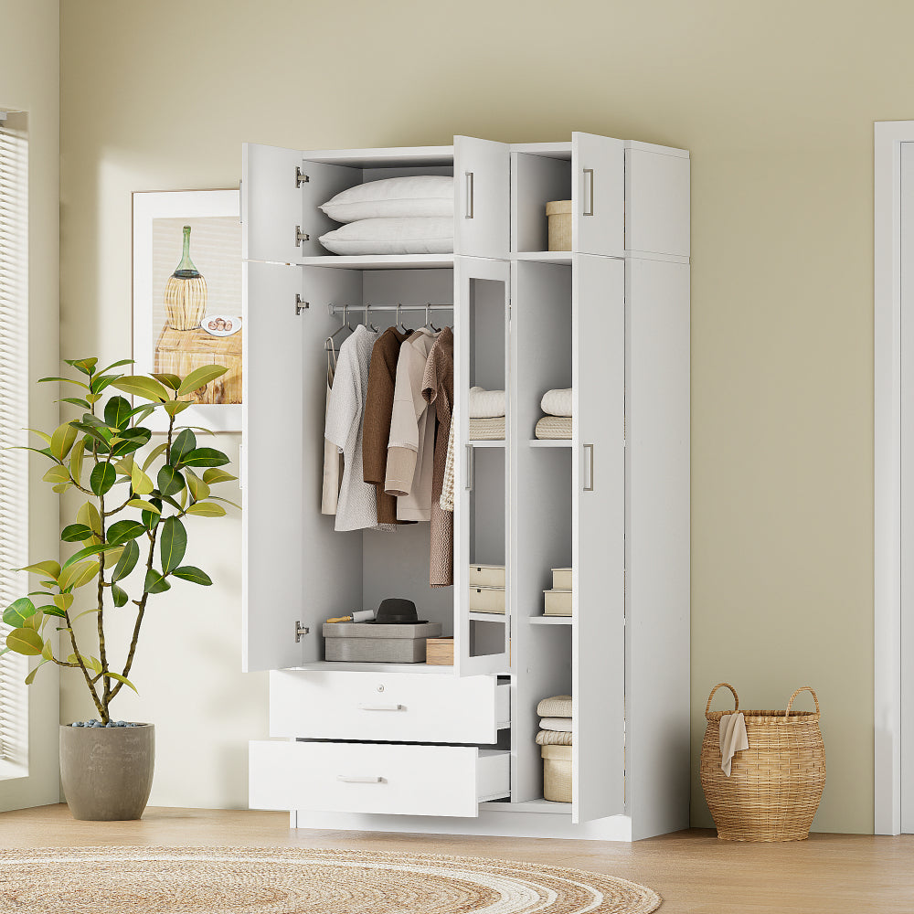 3-Door Wardrobe with 2 Drawers, White