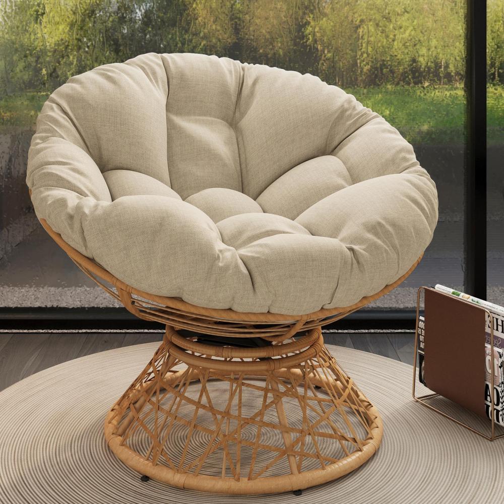 40" Ergonomic Wicker Chair with Cloud Thick Density Fabric Cushion,3-proof Cover,High Capacity Iron Frame,Fluid 360 Degree Swivel for Reading,Living Room, Bedroom,Lounge,Brown Base,2 Colors