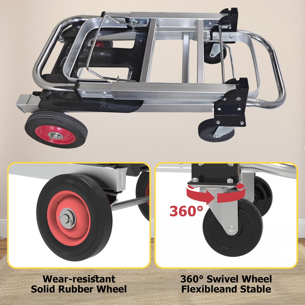 3 in 1 Convertible Hand Truck and Dolly with 5.9in Flat Free Rubber Wheels