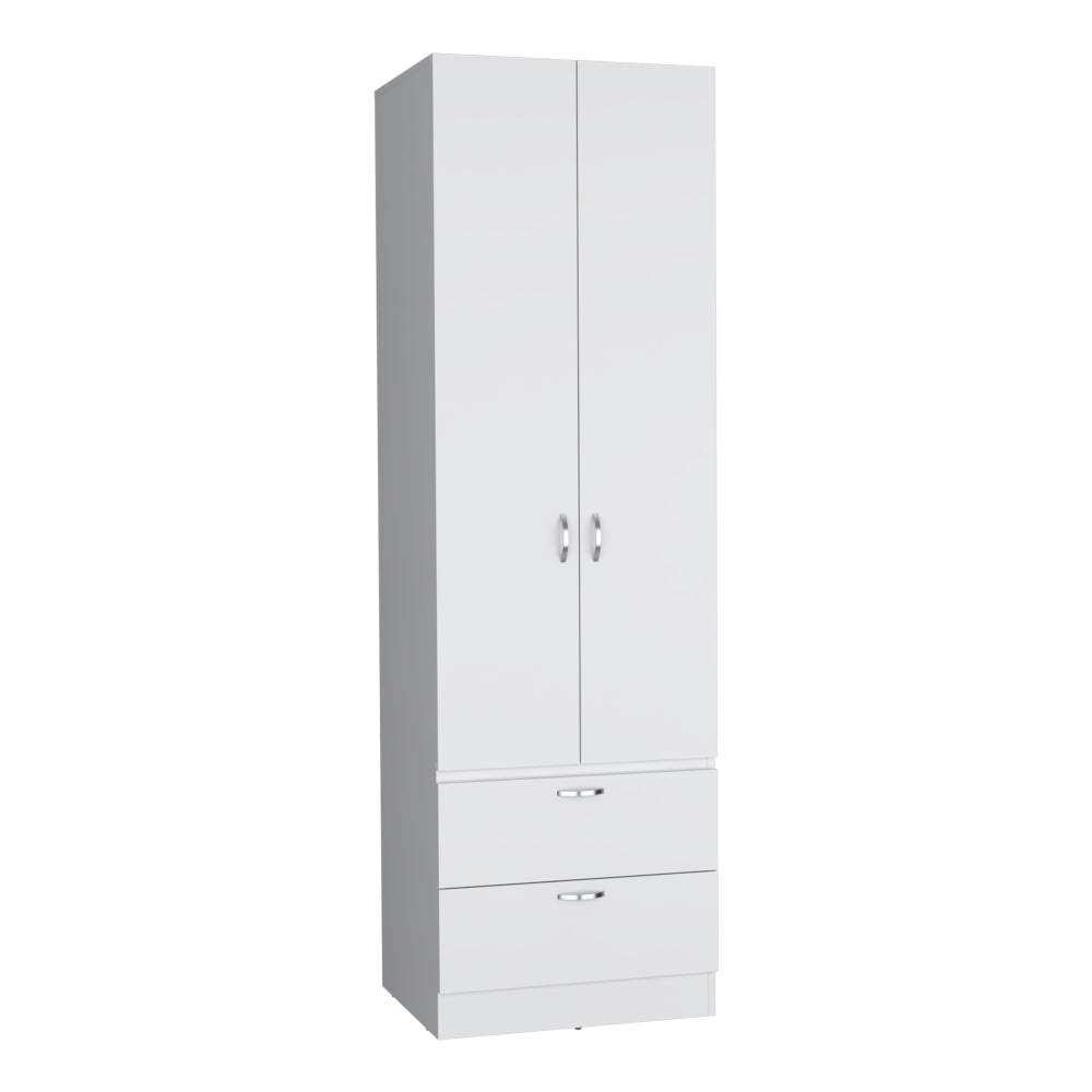 Armoire Wardrove 76" H, Hanging Rod, 2 Drawers, 1 Shelf, White