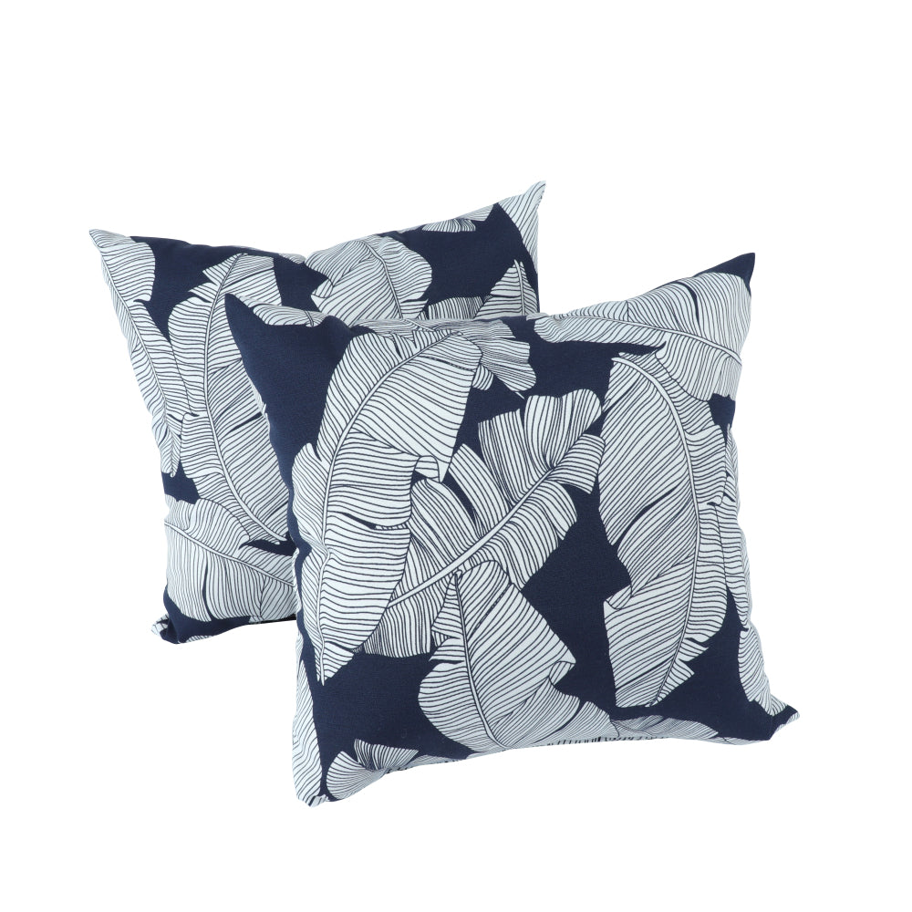 2 Pack Outdoor Throw Pillows, Waterproof & Fade-Resistant Patio Cushions for Garden, Porch, Poolside Furniture - Soft & Comfortable Decorative Pillow Covers (18x18 Inch, Blue leaf)