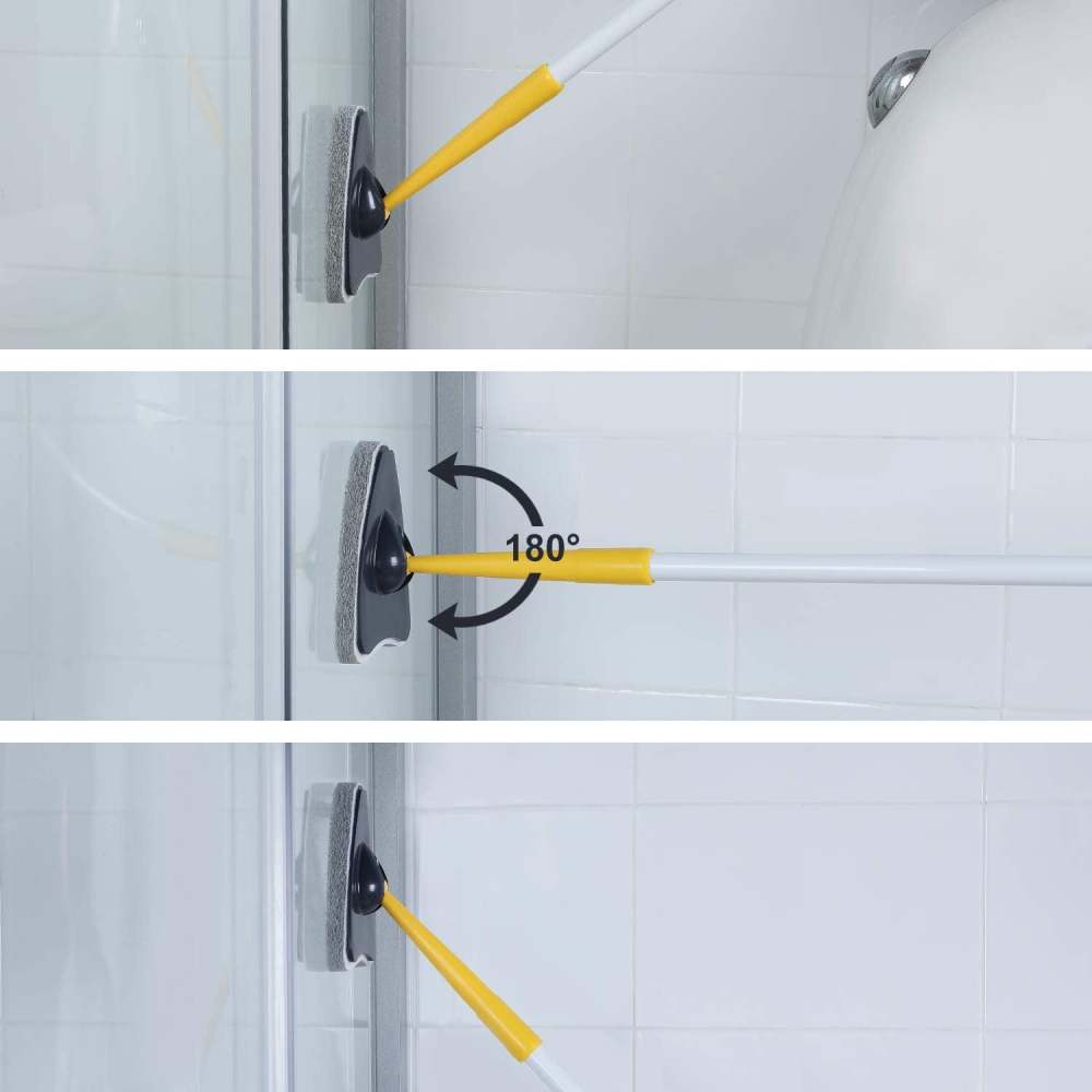 Tub Tile Scrubber Brush 2 in 1 Cleaning Brush Pole Stiff Bristles Scouring Pads for Cleaning Bathroom Kitchen Toilet Wall Tub Tile Sink Non-scratch