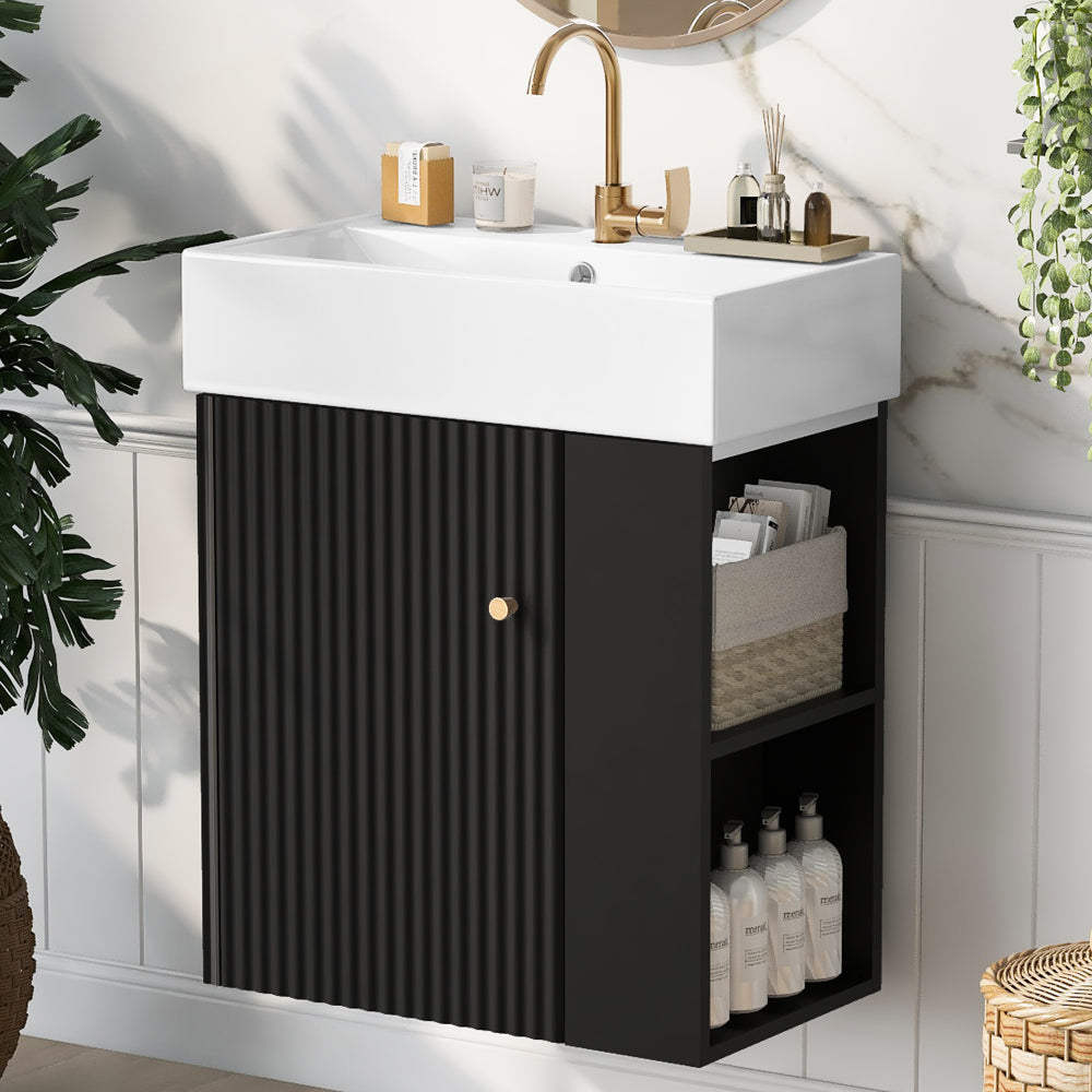 21.6" white Bathroom vanity, Combo Cabinet, Bathroom Storage Cabinet, Single Ceramic Sink, Left side storage