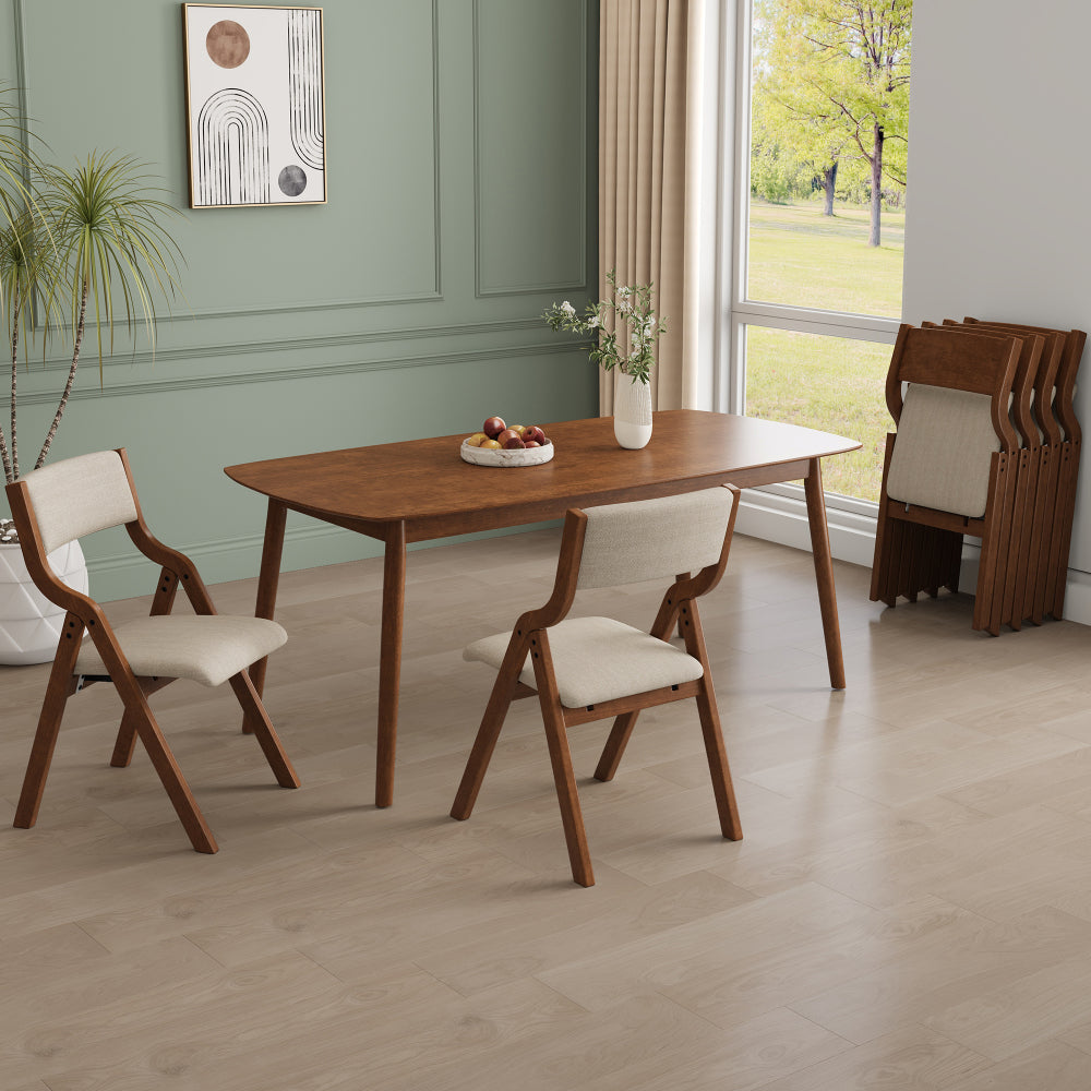 Upholstered folding Dining chair, space saving, easy to carry, Dining Room,No assembly required, 2-Pack-Grey+Walnut