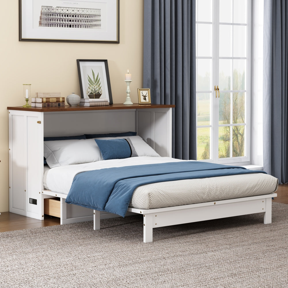 Wooden Captain Seven-Drawer Dresser for Bedroom, Living Room, Kids' Room, White+Walnut