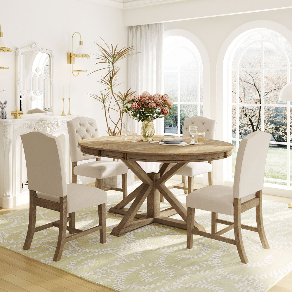 TREXM Retro Functional Extendable Dining Table with a 12" Leaf for Dining Room and Living Room (Natural Wood Wash)