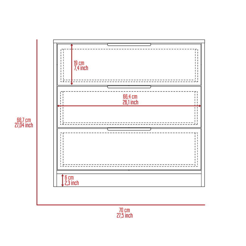 Dresser 27"H, 3 Drawers Dresser, Superior Top, White