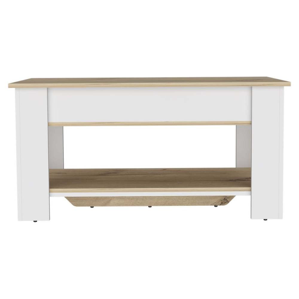 Storage Table, Four Legs, Lower Shelf, Light Oak / White