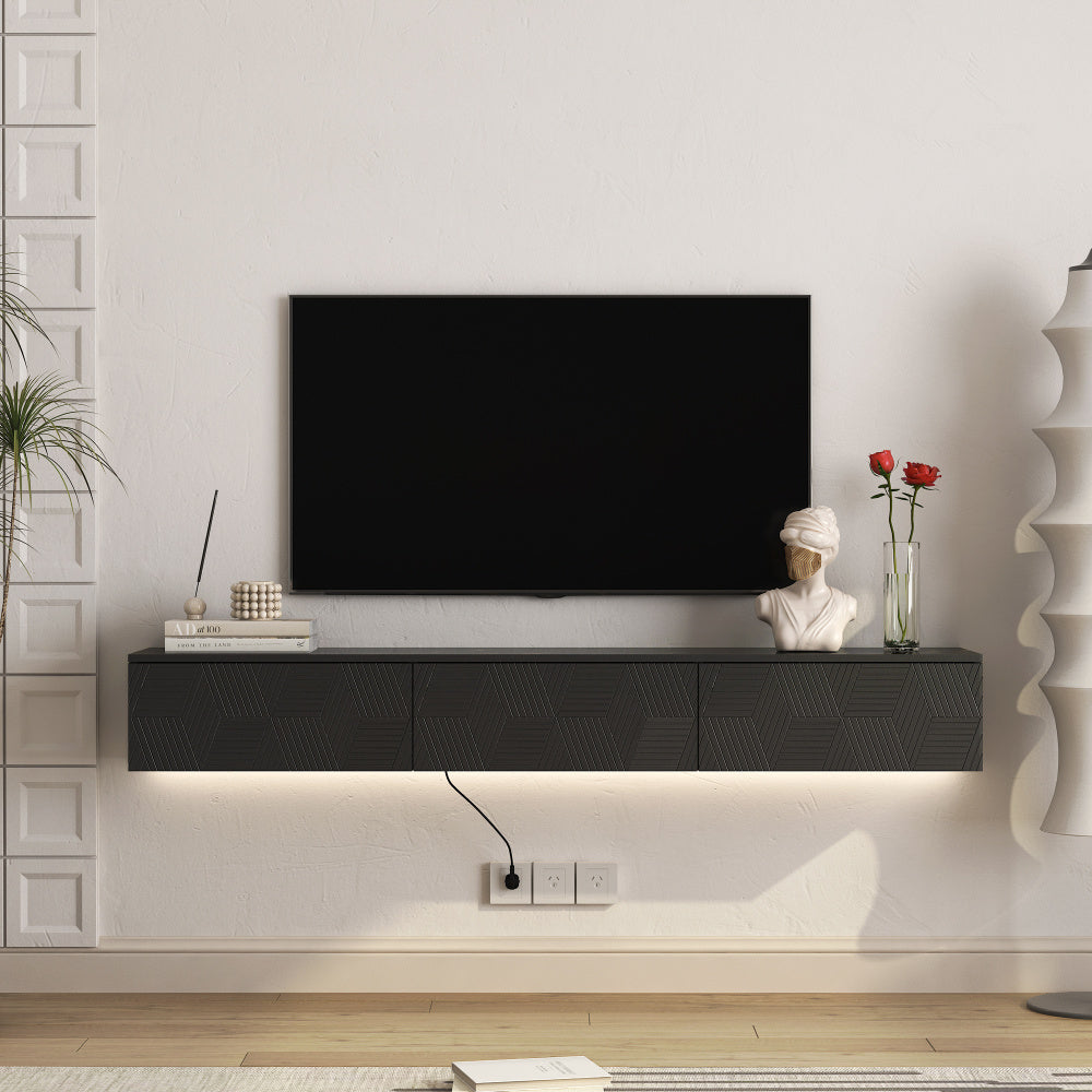 Floating TV Stand Wall Mounted with 16 Color LEDs,63" Modern TV Stand, Floating TV Cabinet Entertainment Center for 55 60 65 Inch TV,Black