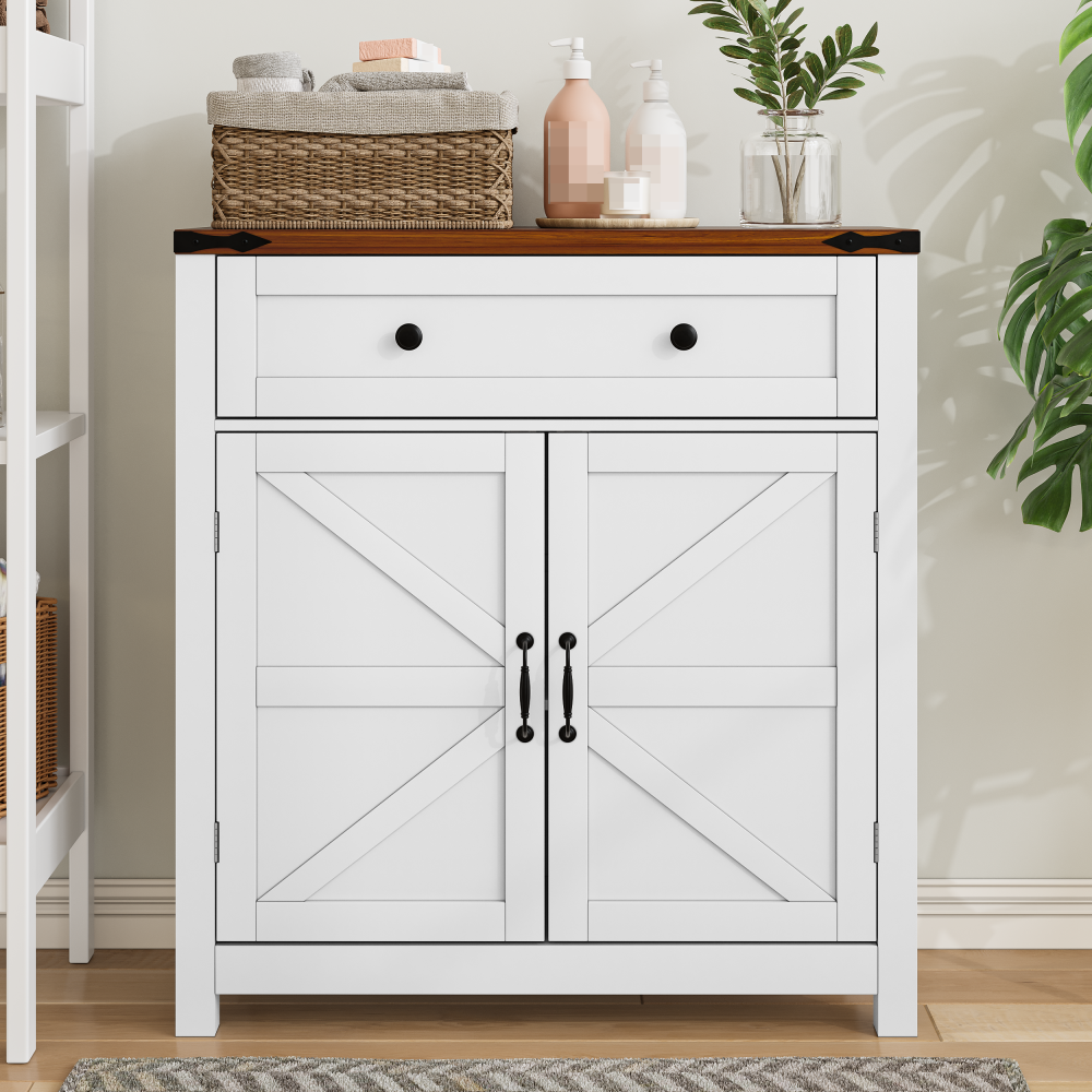 White two door rattan storage cabinet with adjustable partition, medieval modern independent buffet cabinet, multifunctional decorative cabinet suitable for living room, kitchen, bathroom, corridor