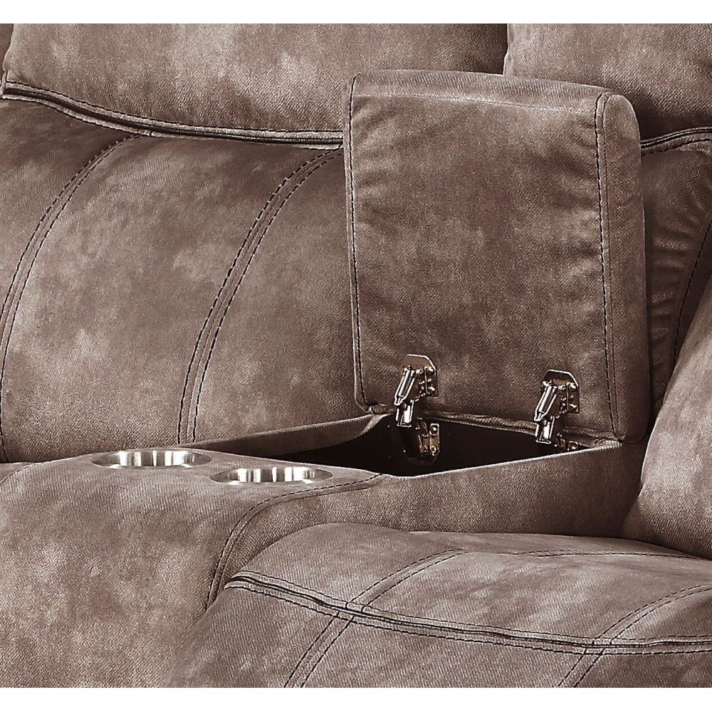 Zubaida Two Tone Chocolate Velvet Recliner Loveseat w/USB Port & Console