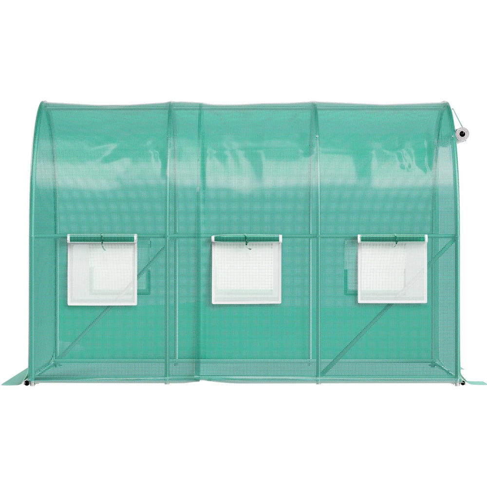 Walk-in Tunnel Greenhouse, 9.8 x 6.6 x 6.6 ft Portable Plant Hot House w/ Galvanized Steel Hoops, 1 Top Beam, Diagonal Poles, Zippered Door & 6 Roll-up Windows, Green