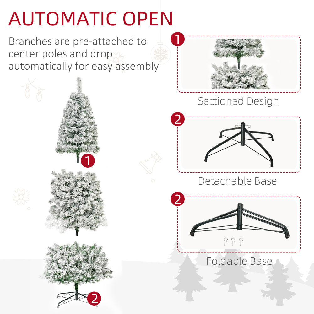 HOMCOM 9ft Pre-Lit Snow-Flocked Slim Douglas Fir Artificial Christmas Tree with Realistic Branches, 550 LED Lights and 988 Tips