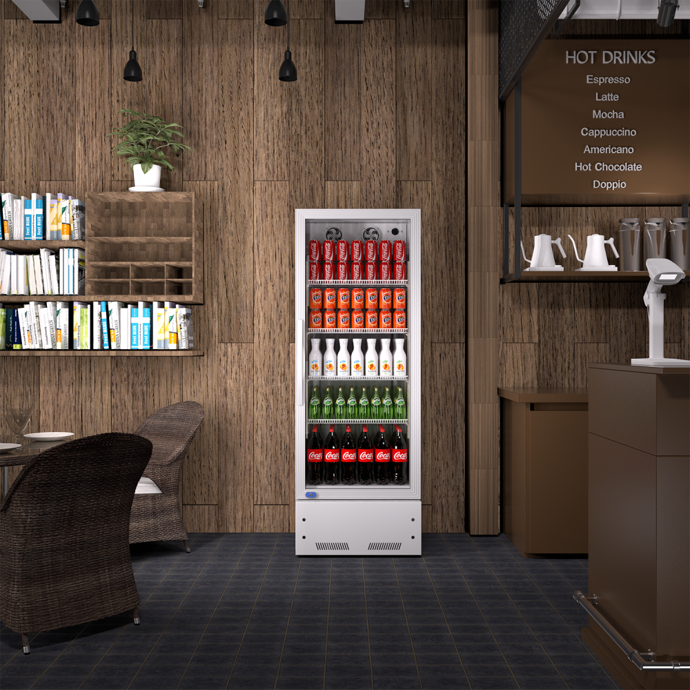 Commercial Display Refrigerator, Upright Swing Glass Door Merchandiser Fridge with LED Lightning, Reach-in Beverage Cooler for Shop Restaurant, ETL Approved, 10.9 Cu. Ft, SILVER