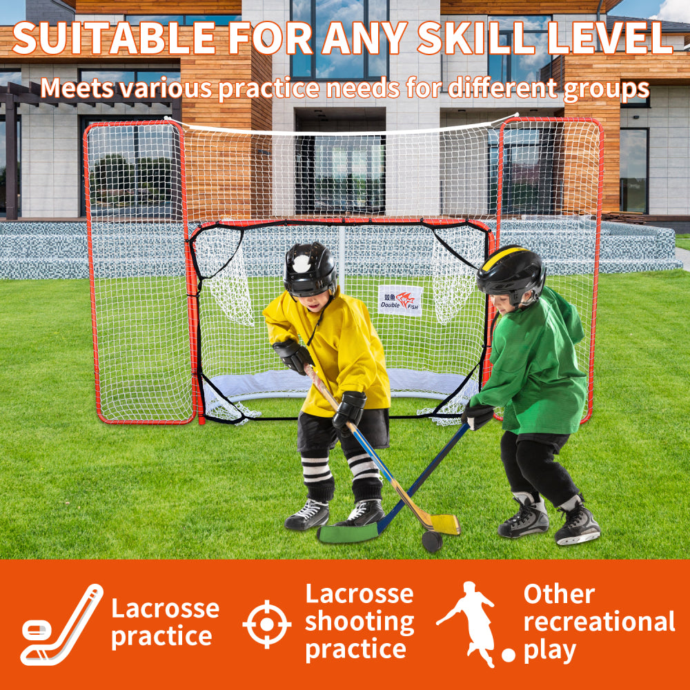 DOUBLE FISH 72" Hockey Goal With Backstop & Targets - Durable Outdoor Street Net, Red & White, For Adult Players