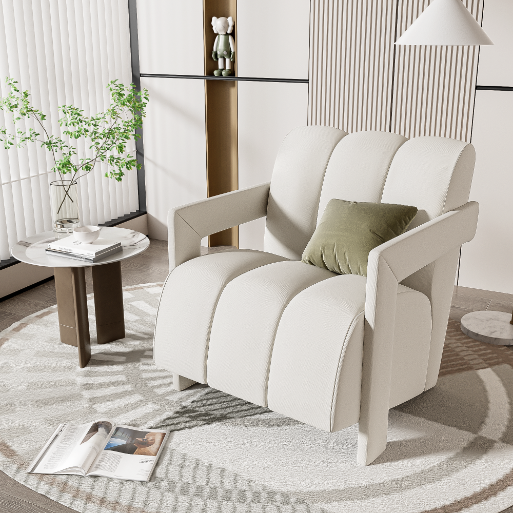 U-Can Modern Accent Chair with Ottoman, Mid Century Lounge Chair with footrest, Comfy Fabric Armchair Upholstered Set with Solid Wood Frame for Living Room