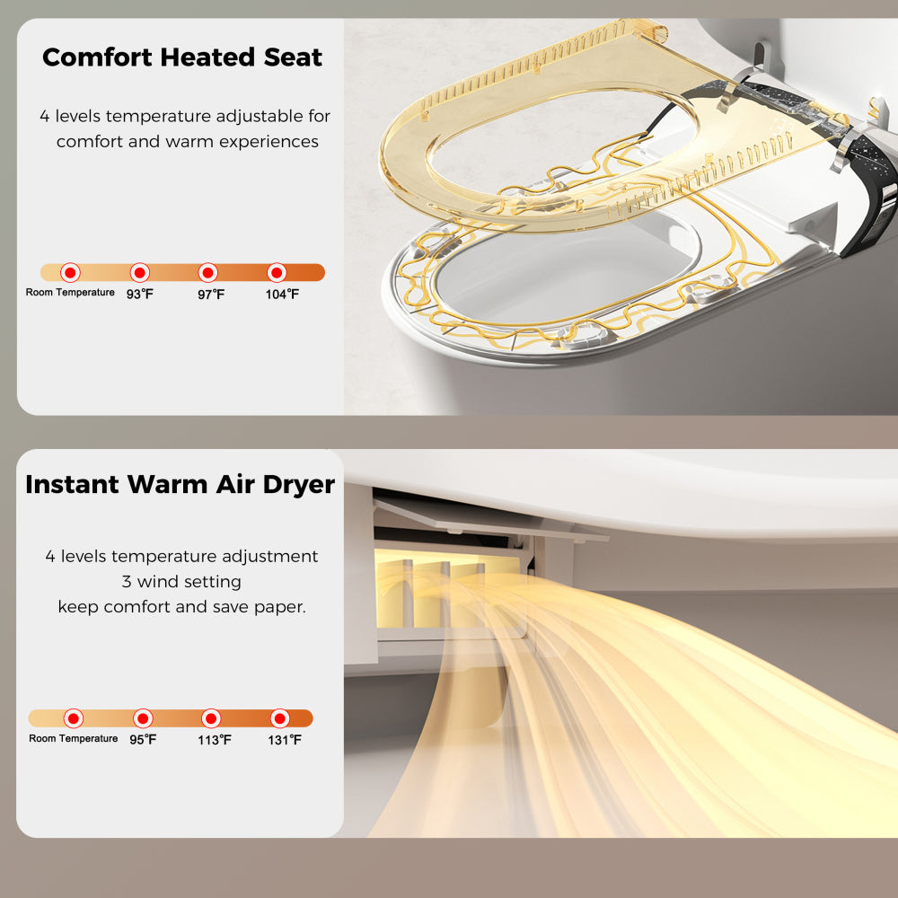 Starry Night Light Smart Toilet with Bidet Built In, Modern Design For Bathroom, Auto Open/Close Seat, Foot Sensor, LED Display,Night Light, Warm Water & Dryer,Matte Grey