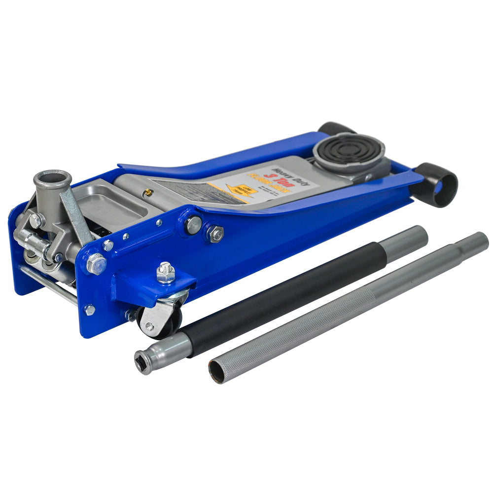 3T Heavy Duty Horizontal Double Pump Floor Jack (with foot pedal),and Steel Racing Floor Jack with Dual Piston Quick Lift Pump,3 Ton (6,600 lb) Capacity,Blue