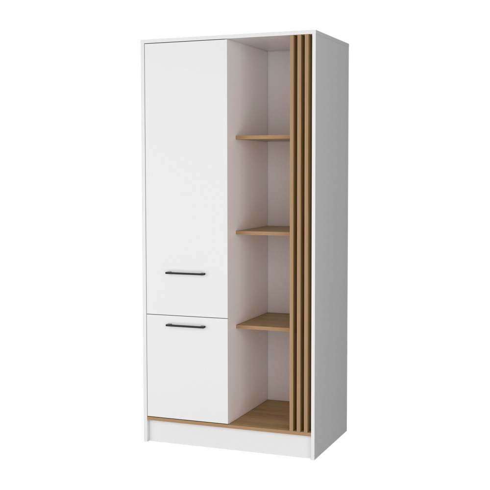 Natural Oak Wardrobe Organizer with Shelves and Rod
