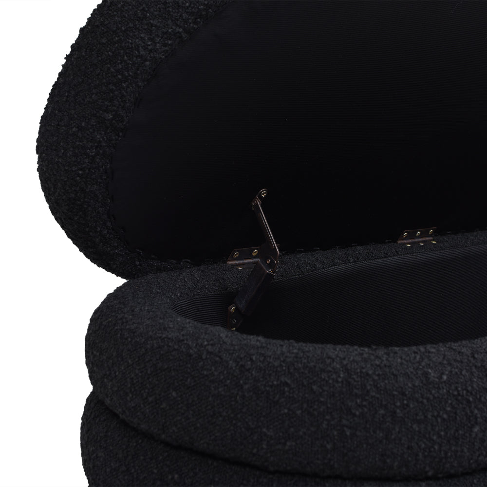 Fuji 49" Upholstered Oval Storage Bench, Ebony Black Boucle