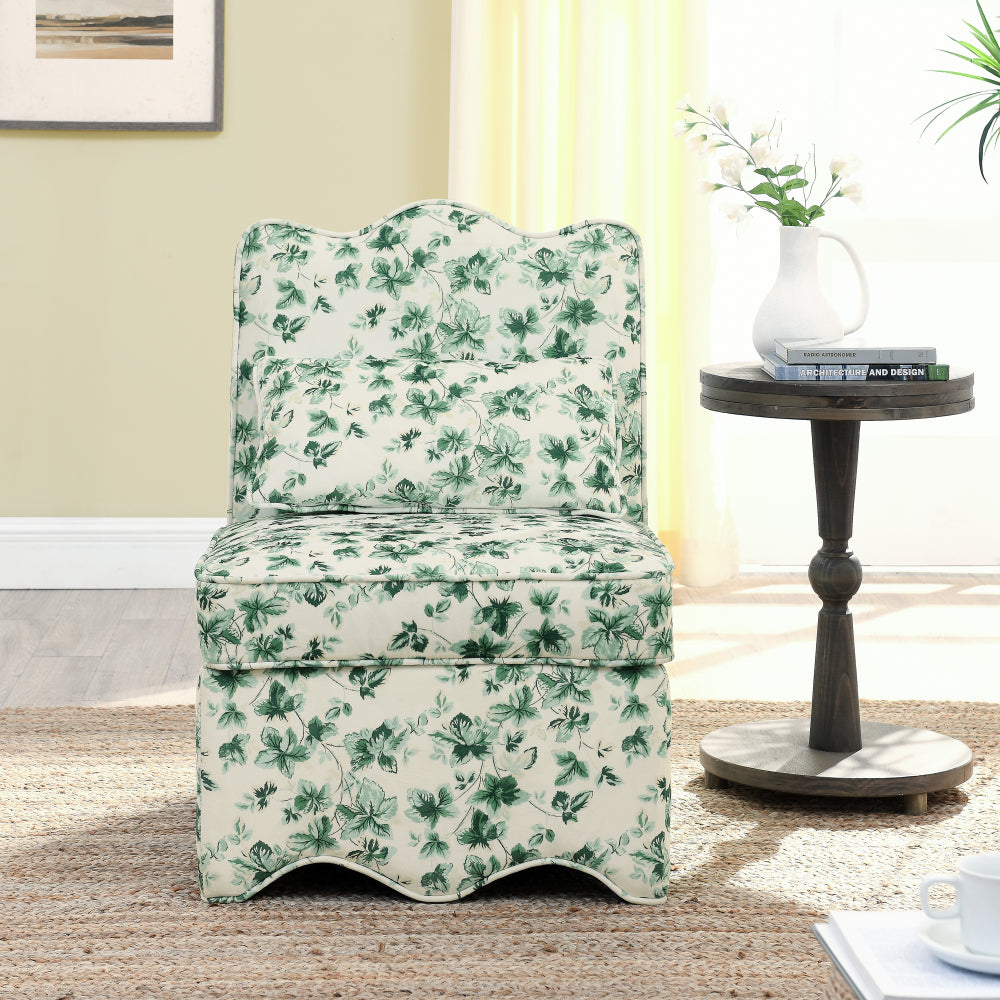 Flannel single dining chair with soft seat cushion and backrest, no armrests, matching pillow can be used as waist cushion, this dining chair can be used in the living room - GREEN