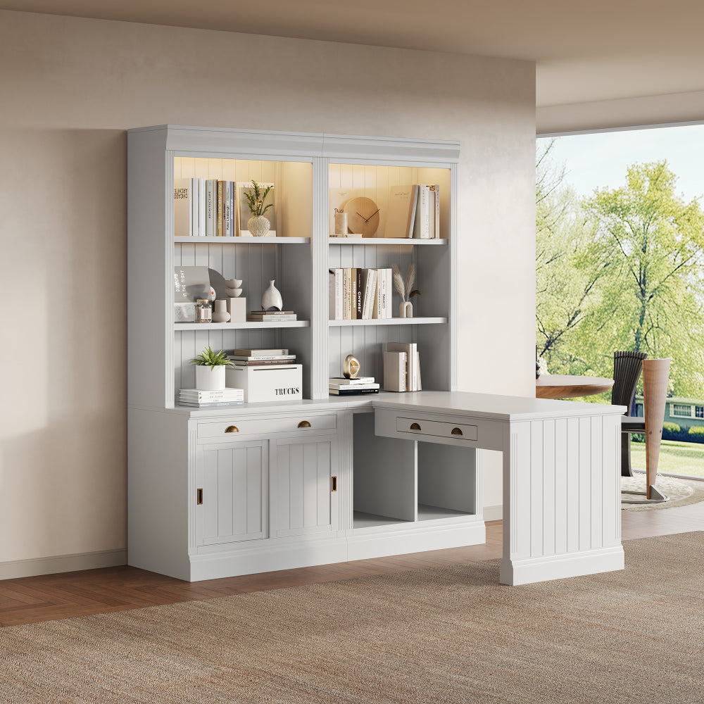 83.4"Tall Bookshelf with LED Lighting, Modern Bookcase with 2 Drawer and 3 Open Shelves,Storage Bookshelf for Living Room,Home Office,White