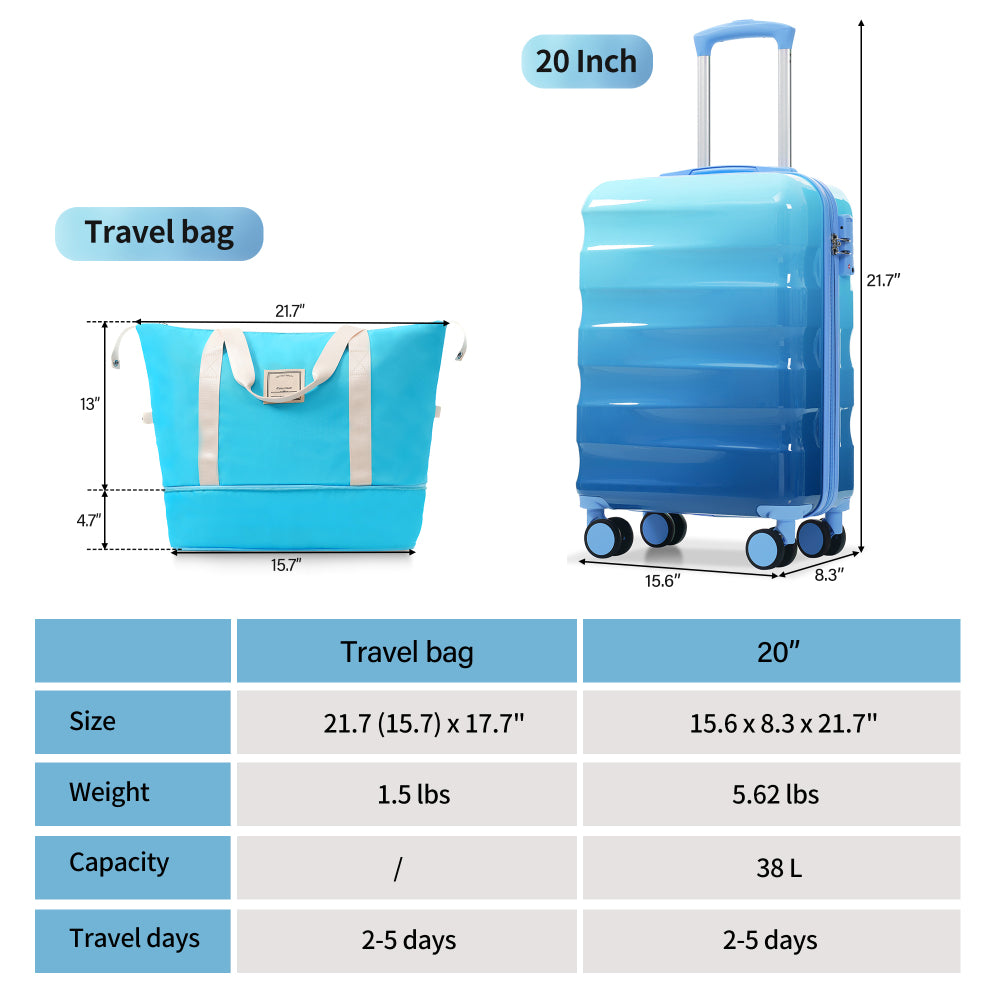20" Carry-on Luggage with Cup Holder – Lightweight Glossy Hardshell Suitcases with Spinner Wheels, TSA Lock, Airline Approved, 2 Piece Set