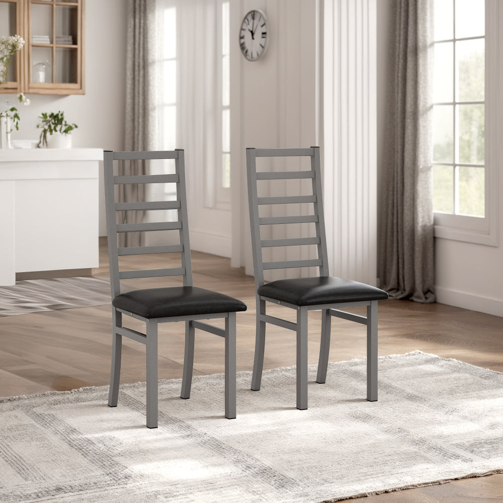 Metal Dining Chairs Set of 2, Steel Legs and PU Leather Seats, High Back Armless Dining Chairs, for Kitchen, Living Room, Black