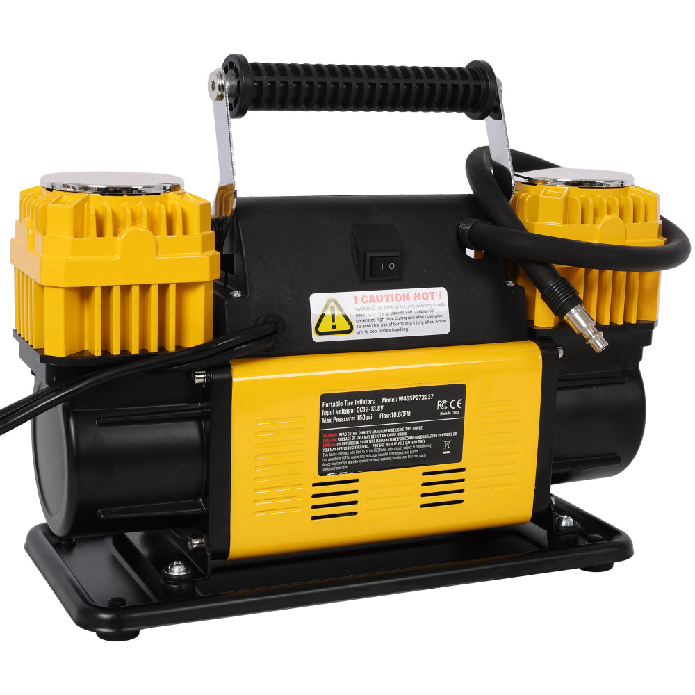 12V Dual Cylinder Heavy Duty Air Compressor,Tire Inflator with Pressure Gauge, Max 150 PSI,Tire Inflator Air Pump for Car, SUV, RV, Truck