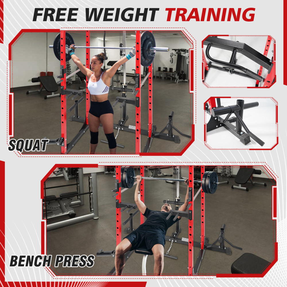 Power Cage, Multi-Function Power Rack with Adjustable Cable Crossover System and More Training Attachment, Weight Cage for Home Gym