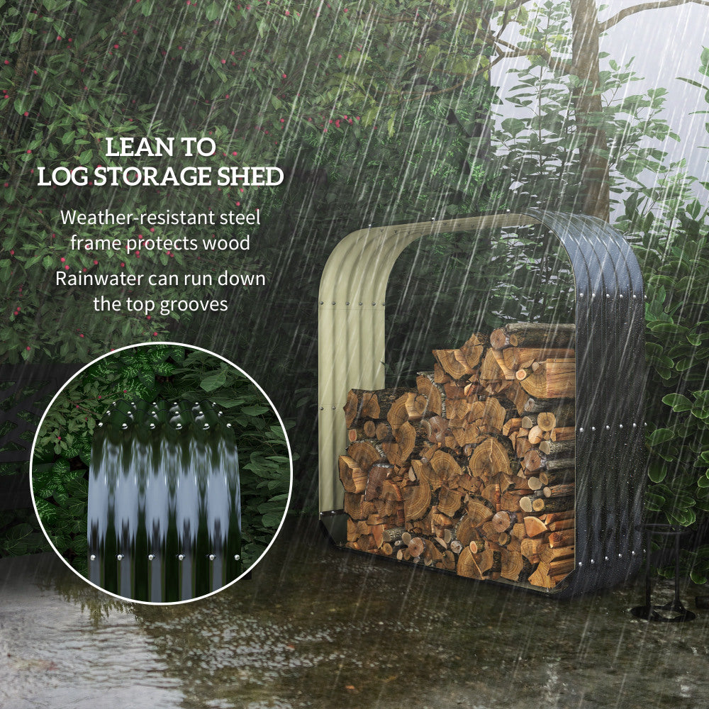 Outsunny Galvanized Steel Wood Shed Firewood Storage Rack, 4.7' x 1.4' x 4.7' Log Holder Storage Shed with Rubberized Edge for Safety & Gloves for Easy Assembly
