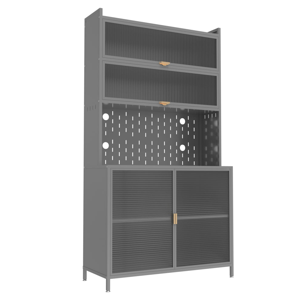 73'' Tall Kitchen Pantry Cabinet , 6 Level Flip Door with Pegboard Metal Pantry Storage Cabinet, Anti-Tip Design Hutch for Kitchen, Dining Room, Living Room (White)
