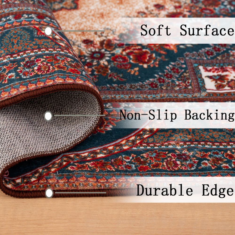 Area Rug 6x9 Vintage Bohemia Large Persian Non-slip Washable Rug For Living Room Kitchen Bedroom Living Room Flower Design Reddish Brown