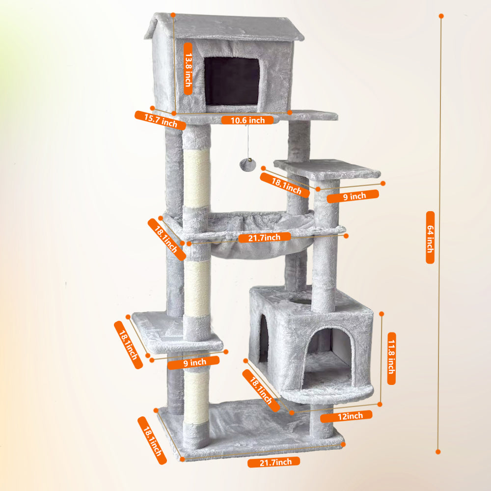 63 Inches Multi-Level Large Cat Tree gray