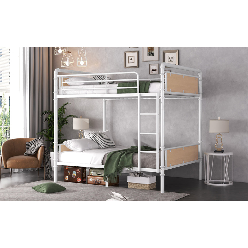 Twin XL over Twin XL Metal Bunk Bed, Industrial Detachable Bunkbeds with Safety Guard Rails for Teens, White(Expect Arrival Date 2025/6/18)