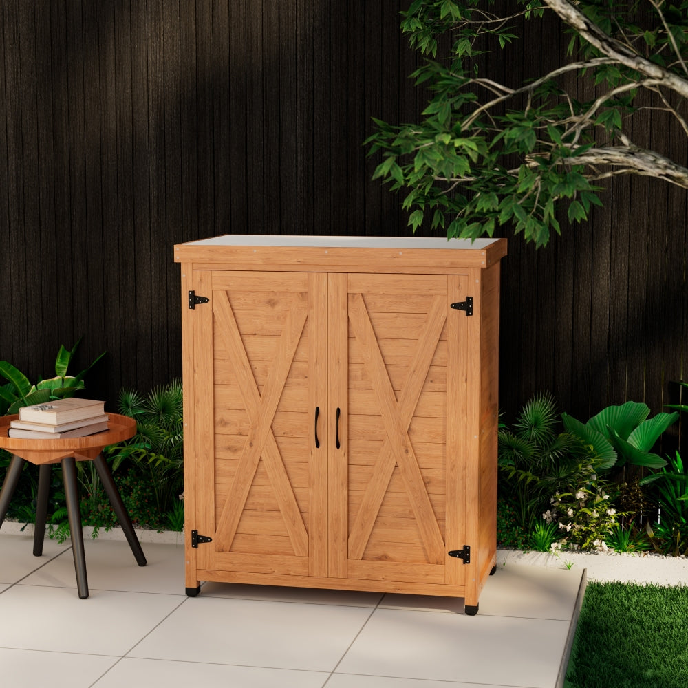 Outdoor Storage Cabinet and Metal Top,Garden Storage Shed,Outdoor 68 Inches Wood Tall Shed for Yard and Patio