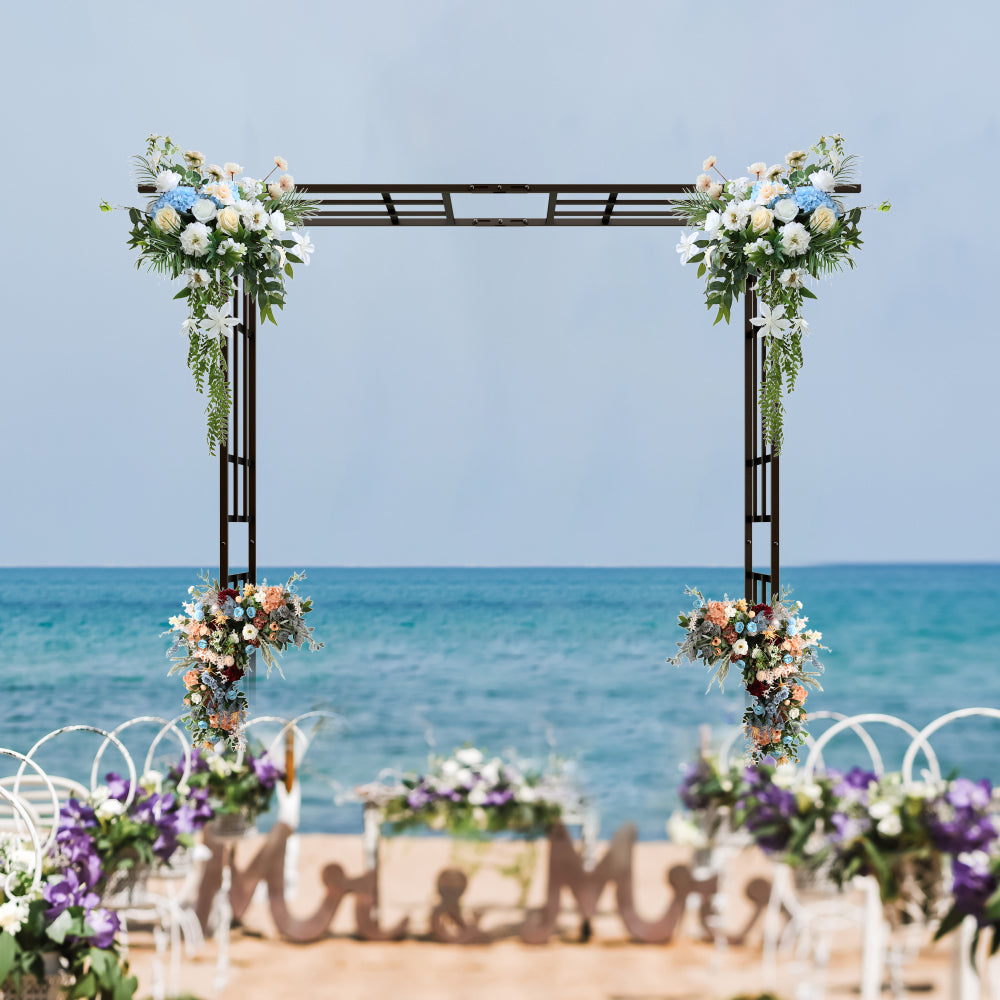 Metal Garden Arch with Gate with planter W80.71*H97.24 Climbing Plants Support Rose Arch Outdoor Black
