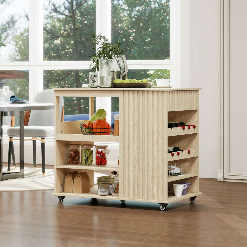 Kitchen Island Cart,Rolling Serving Utility Trolley Cart Modern Kitchen Island with Storage Drawer Wine Rack Lockable Casters,Kitchen Cart for Kitchen,Dining Room,Bar Living Room