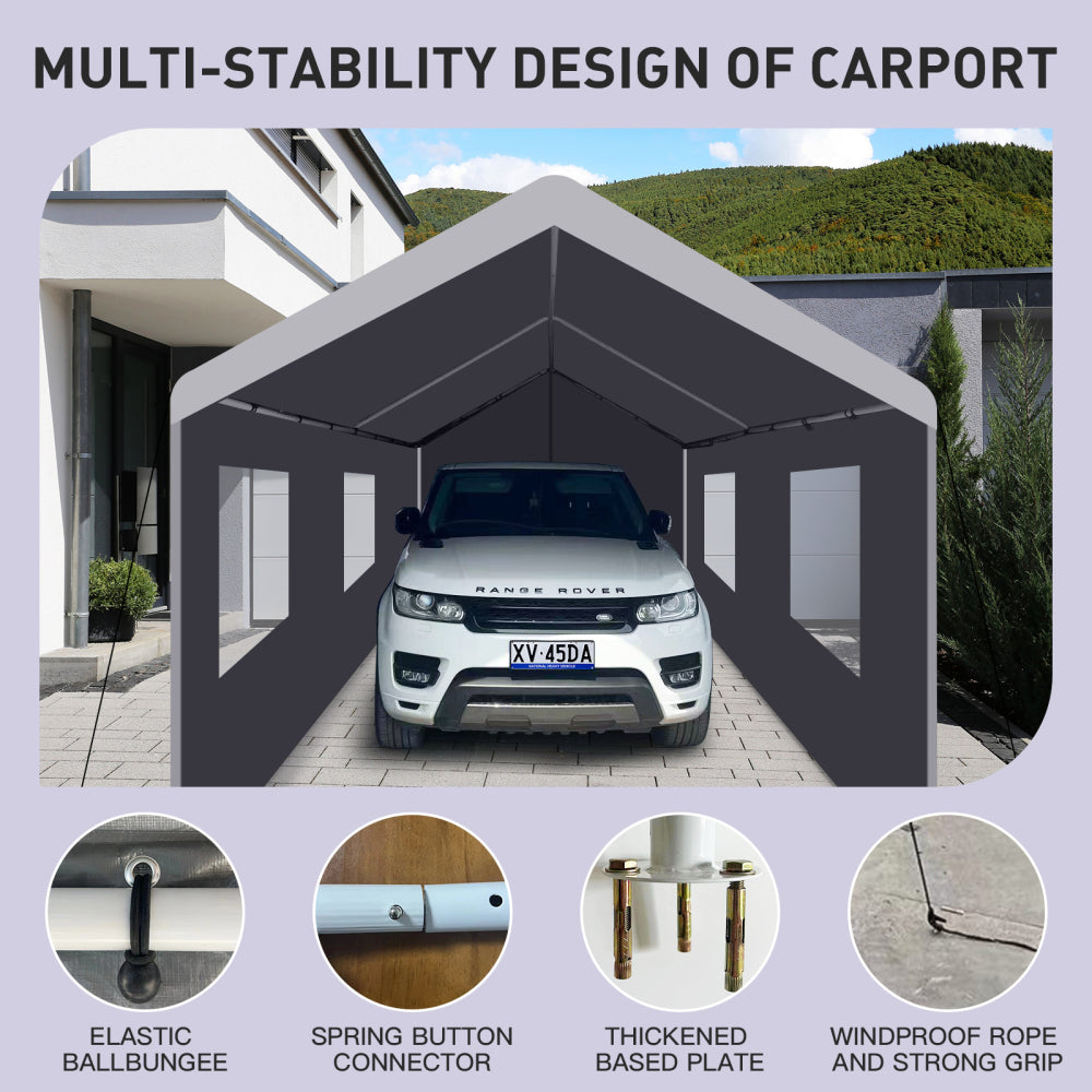 Carport, 10×20 Heavy Duty Portable Carport Garage Tent for Outdoor Storage Shelter grey