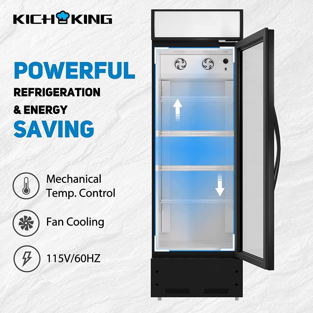 Commercial Glass Door Refrigerator, Single Glass Door Retail Merchandiser Cooler, 8.0 Cubic Ft., ETL Approved, Black