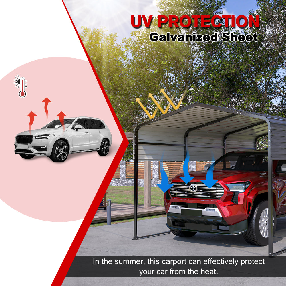 10x15 Metal Carport Carports with Enhanced Base Heavy Duty Garage Outdoor Galvanized Car Shelter for Car, Boats and Truck