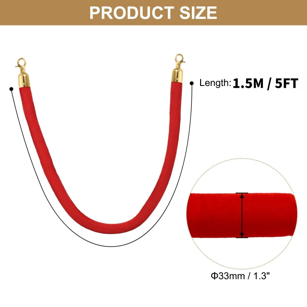 Velvet Ropes and Posts, 5 ft/1.5 m Red Rope, Stainless Steel Gold Stanchion with Ball Top, Red Crowd Control Barrier Used for Theaters, Party, Wedding, Exhibition, Ticket Offices 4 packSets