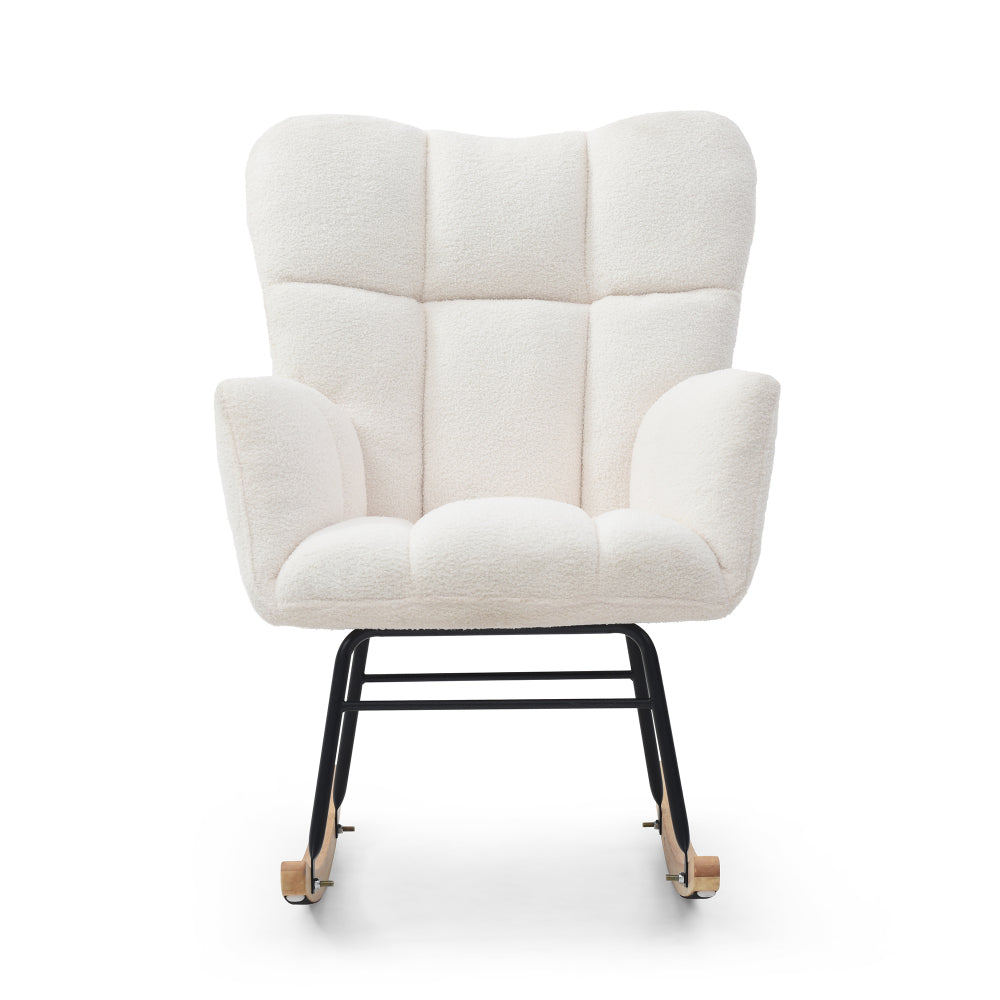 Rocking Chair Teddy Upholstered Glider Rocker Rocking Accent Chair Padded Seat with High Backrest Armchair Comfy Side Chair for Living Room Bedroom Offices BEIGE