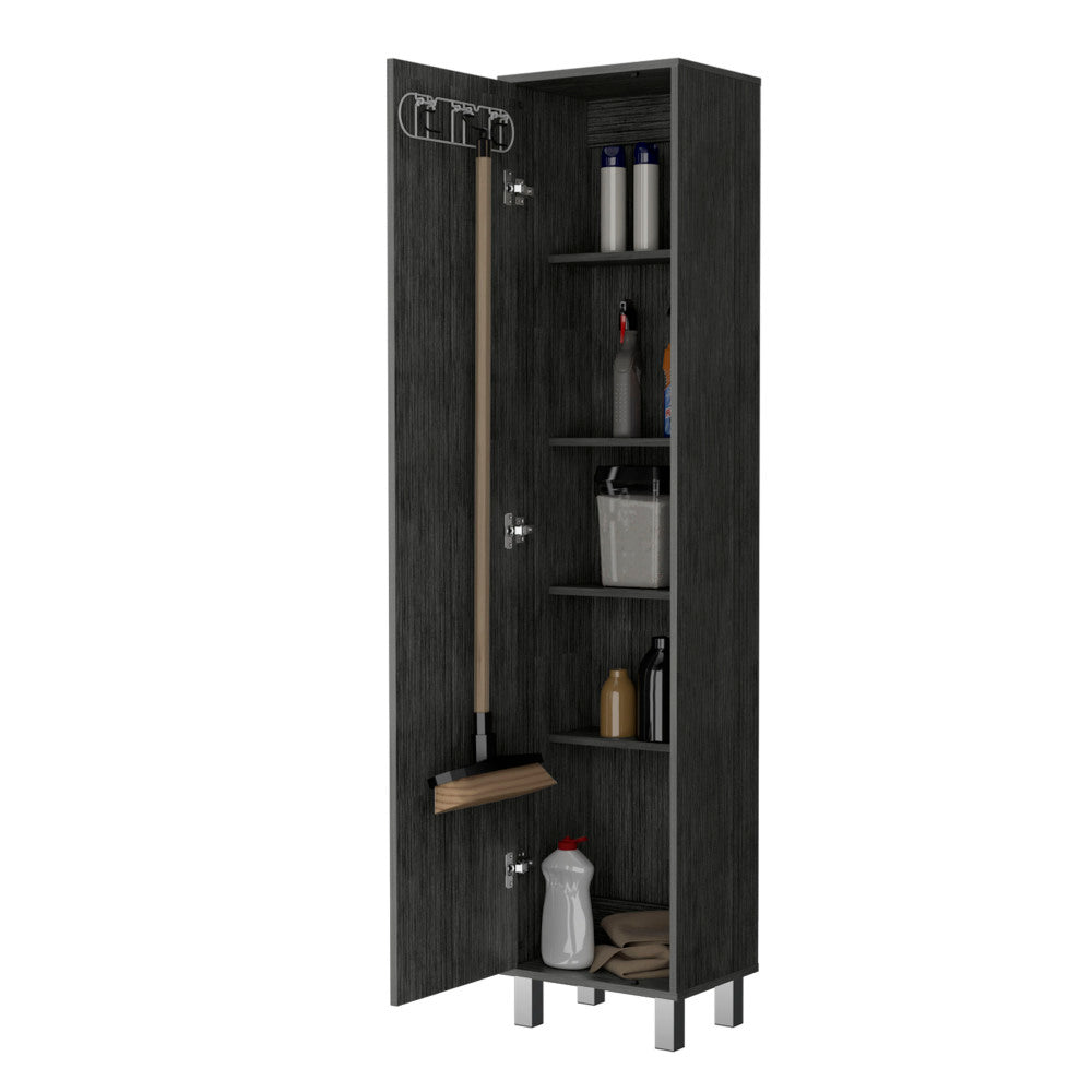 Lawen Tall Storage Cabinet, Single Door, 3 Broom Hangers