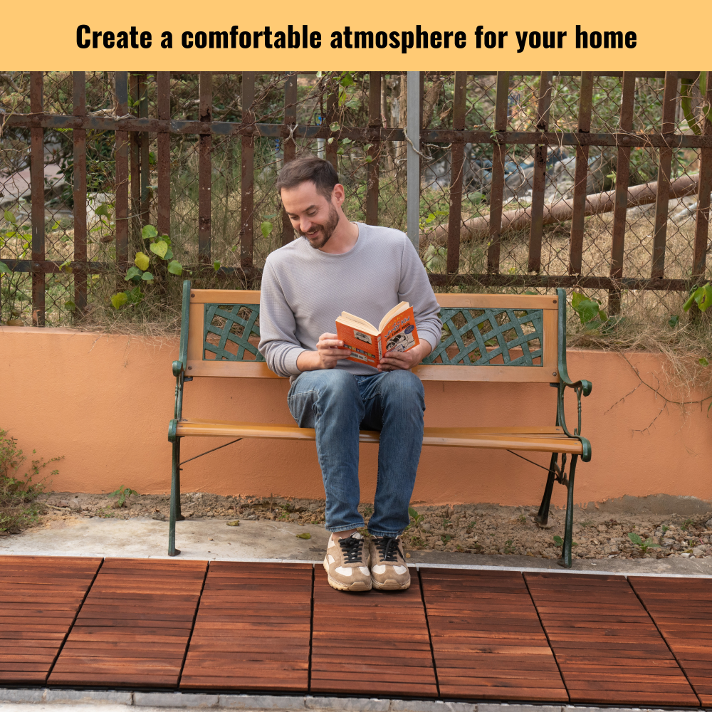 10 PCS Interlocking Deck Tiles Striped Pattern, 12" x 12" Square Acacia Hardwood Outdoor Flooring for Patio, Bancony, Pool Side,...