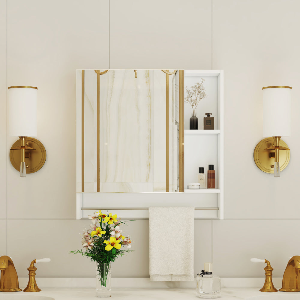 Bathroom Mirror Cabinet Wall Mounted,Medicine Cabinet,Over The Toilet Storage Cabinet with Shelves and Towel Rack