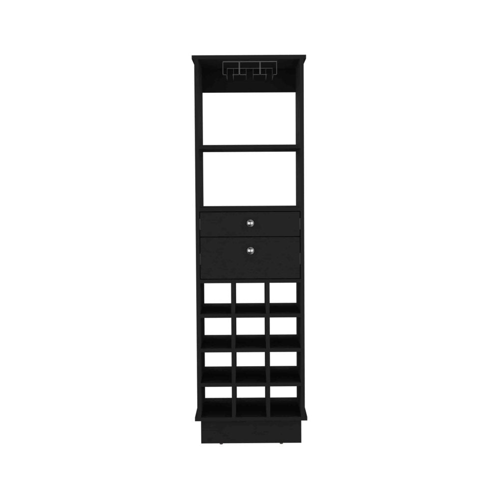 Classic Bar Cabinet, Two Drawers, Twelve Built-in Wine Rack-Black