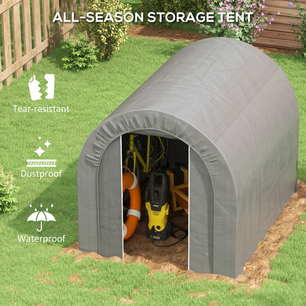 Outsunny 6' x 8' Garden Storage Tent, Heavy Duty Outdoor Shed, Waterproof Portable Shed Storage Shelter with Galvanized Metal Frame for Bike, Motorcycle, Garden Tools, Gray