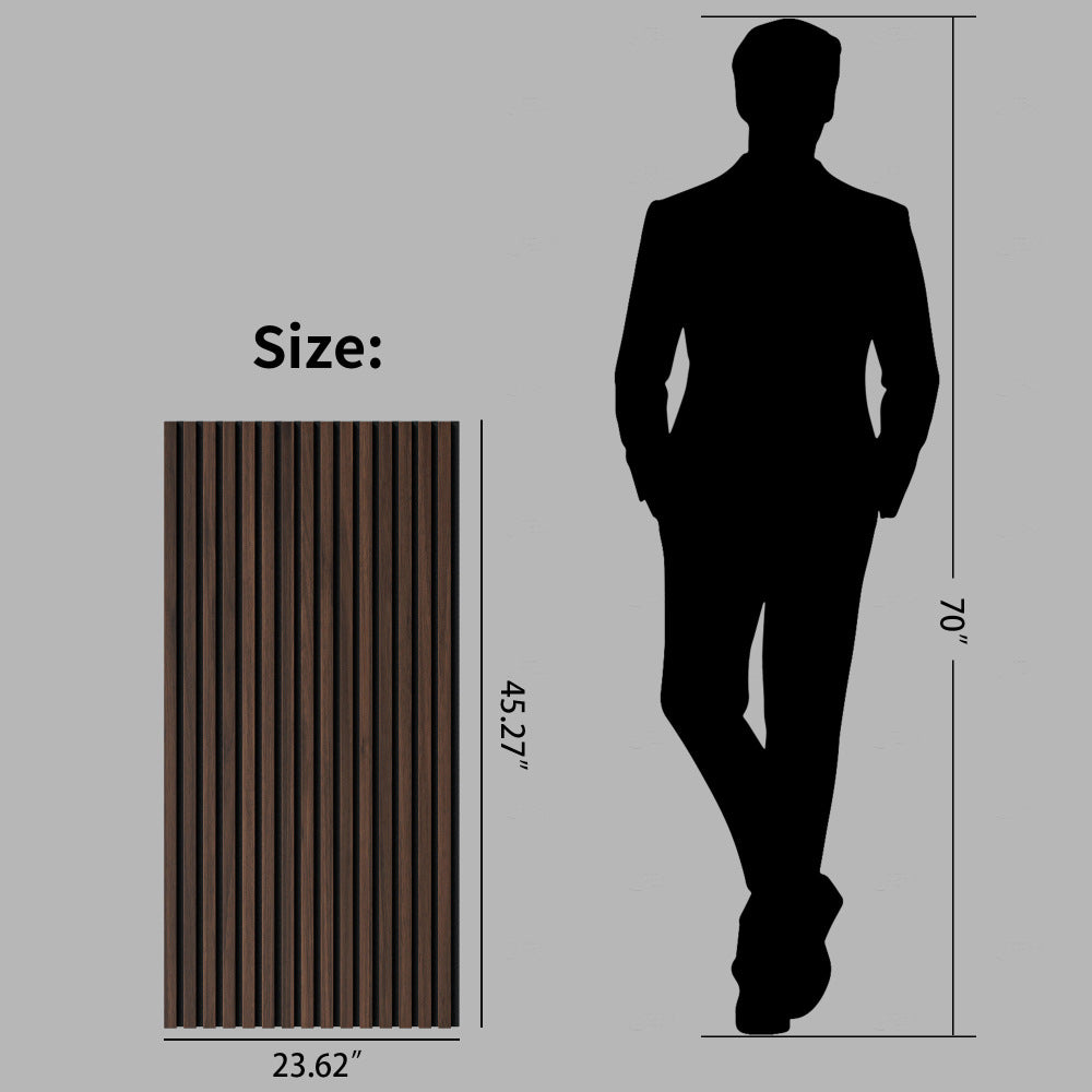 Wood Panels for Wall Slat Wall Panels, 4PC Wood Slat Acoustic Panels for Wall and Ceiling - 3D Fluted Sound Absorbing Panel with Three Sides Fully Wrapped on Wood Finish -45.27''X23.62''(Dark walnut)